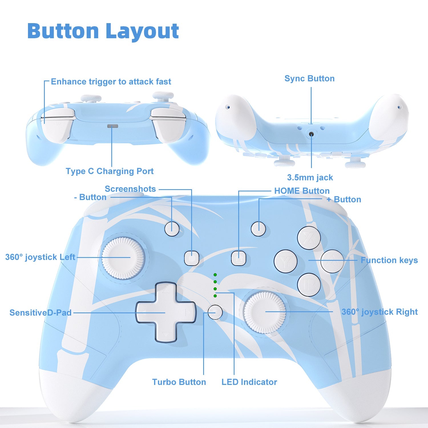 Mytrix Blue Bamboo Wireless Switch Pro Controller For Nintendo Switch Mytrix Blue Bamboo Wireless Switch Pro Controller For Nintendo Switch